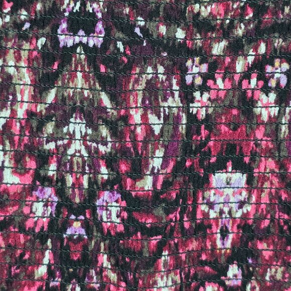 J. Jill Blouse Women's Size Small Purple Black Mixed Print Smocked Bodice - Picture 3 of 14
